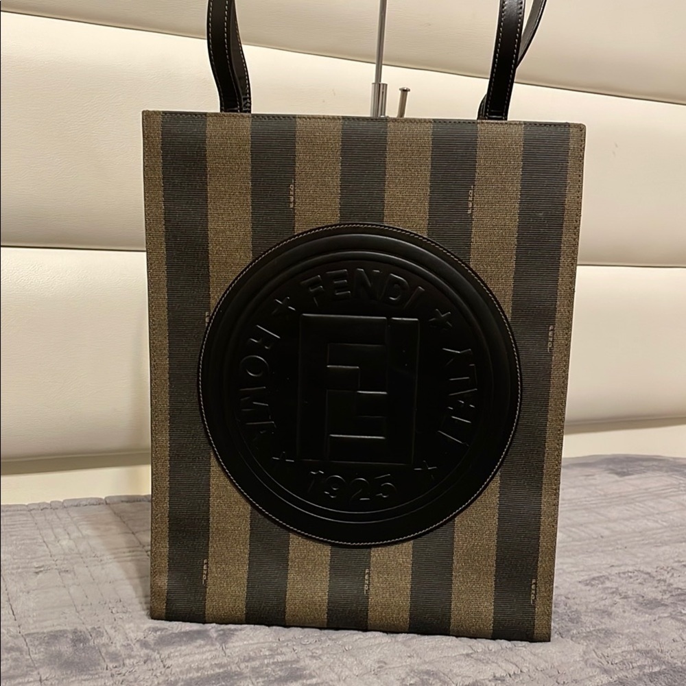 Fendi Vintage Logo Stamp Pequin Coated Canvas Shoulder Bag